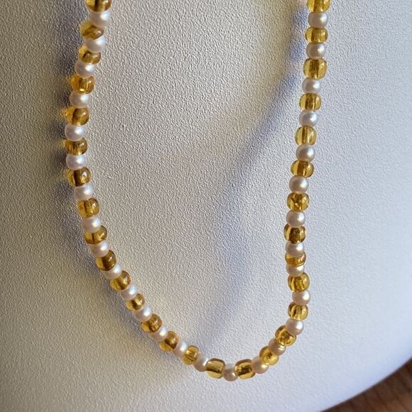 💛 925 Handmade Y2K Citrine Beads & Pearl Necklace - Picture 4 of 5